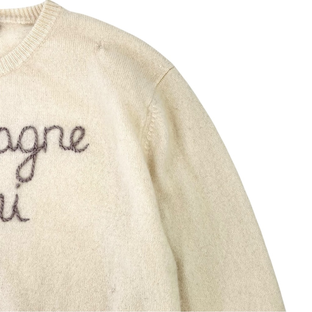 Lingua Franca Cream White Champagne Mami Cashmere Crewneck Sweater sz M - Picture 5 of 7